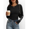 image:imageANRABESS Womens Long Sleeve Ruched Tops  Crew Neck Slim Fitted Basic Tee Shirt Soft Ribbed Stretchy Layer Fall Winter Business Casual amp Work amp Travel Everyday WearBlack