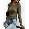 image:imageANRABESS Womens Long Sleeve Ruched Tops  Crew Neck Slim Fitted Basic Tee Shirt Soft Ribbed Stretchy Layer Fall Winter Business Casual amp Work amp Travel Everyday WearOlive Green