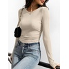 image:imageANRABESS Womens Long Sleeve Ruched Tops  Crew Neck Slim Fitted Basic Tee Shirt Soft Ribbed Stretchy Layer Fall Winter Business Casual amp Work amp Travel Everyday WearBeige