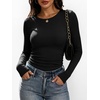 image:imageANRABESS Womens Long Sleeve Ruched Tops  Crew Neck Slim Fitted Basic Tee Shirt Soft Ribbed Stretchy Layer Fall Winter Business Casual amp Work amp Travel Everyday WearBlack