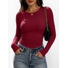 image:imageANRABESS Womens Long Sleeve Ruched Tops  Crew Neck Slim Fitted Basic Tee Shirt Soft Ribbed Stretchy Layer Fall Winter Business Casual amp Work amp Travel Everyday WearWine Red