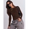 image:imageANRABESS Womens Long Sleeve Shirts Built in Bra Top  Slim Fit Crew Neck Basic Tee Soft Comfy Breathable Casual Wear Going Out Travel Daily Spring Fall Layer Trendy OutfitsBrown