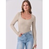 image:imageANRABESS Womens Long Sleeve Shirts Scoop Neck Ribbed Knit Slim Fitted Tops Casual Basic Tee 2026 Fall Fashion Outfits ClothesBeige