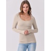 image:imageANRABESS Womens Long Sleeve Shirts Scoop Neck Ribbed Knit Slim Fitted Tops Casual Basic Tee 2026 Fall Fashion Outfits ClothesBeige