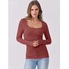 image:imageANRABESS Womens Long Sleeve Shirts Scoop Neck Ribbed Knit Slim Fitted Tops Casual Basic Tee 2026 Fall Fashion Outfits ClothesBrick Red