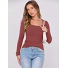 image:imageANRABESS Womens Long Sleeve Shirts Scoop Neck Ribbed Knit Slim Fitted Tops Casual Basic Tee 2026 Fall Fashion Outfits ClothesBrick Red
