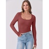 image:imageANRABESS Womens Long Sleeve Shirts Scoop Neck Ribbed Knit Slim Fitted Tops Casual Basic Tee 2026 Fall Fashion Outfits ClothesBrick Red
