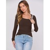 image:imageANRABESS Womens Long Sleeve Shirts Scoop Neck Ribbed Knit Slim Fitted Tops Casual Basic Tee 2026 Fall Fashion Outfits ClothesDark Brown