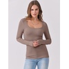 image:imageANRABESS Womens Long Sleeve Shirts Scoop Neck Ribbed Knit Slim Fitted Tops Casual Basic Tee 2026 Fall Fashion Outfits ClothesDeep Brown