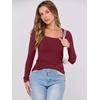 image:imageANRABESS Womens Long Sleeve Shirts Scoop Neck Ribbed Knit Slim Fitted Tops Casual Basic Tee 2026 Fall Fashion Outfits ClothesDeep Red