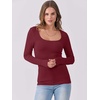 image:imageANRABESS Womens Long Sleeve Shirts Scoop Neck Ribbed Knit Slim Fitted Tops Casual Basic Tee 2026 Fall Fashion Outfits ClothesDeep Red