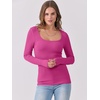 image:imageANRABESS Womens Long Sleeve Shirts Scoop Neck Ribbed Knit Slim Fitted Tops Casual Basic Tee 2026 Fall Fashion Outfits ClothesHot Pink
