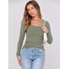 image:imageANRABESS Womens Long Sleeve Shirts Scoop Neck Ribbed Knit Slim Fitted Tops Casual Basic Tee 2026 Fall Fashion Outfits ClothesOlive