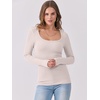 image:imageANRABESS Womens Long Sleeve Shirts Scoop Neck Ribbed Knit Slim Fitted Tops Casual Basic Tee 2026 Fall Fashion Outfits ClothesParchment