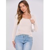 image:imageANRABESS Womens Long Sleeve Shirts Scoop Neck Ribbed Knit Slim Fitted Tops Casual Basic Tee 2026 Fall Fashion Outfits ClothesParchment