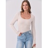 image:imageANRABESS Womens Long Sleeve Shirts Scoop Neck Ribbed Knit Slim Fitted Tops Casual Basic Tee 2026 Fall Fashion Outfits ClothesParchment