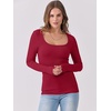 image:imageANRABESS Womens Long Sleeve Shirts Scoop Neck Ribbed Knit Slim Fitted Tops Casual Basic Tee 2026 Fall Fashion Outfits ClothesRed