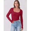 image:imageANRABESS Womens Long Sleeve Shirts Scoop Neck Ribbed Knit Slim Fitted Tops Casual Basic Tee 2026 Fall Fashion Outfits ClothesRed