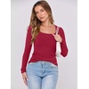 image:imageANRABESS Womens Long Sleeve Shirts Scoop Neck Ribbed Knit Slim Fitted Tops Casual Basic Tee 2026 Fall Fashion Outfits ClothesRed