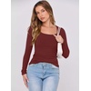 image:imageANRABESS Womens Long Sleeve Shirts Scoop Neck Ribbed Knit Slim Fitted Tops Casual Basic Tee 2026 Fall Fashion Outfits ClothesRed Brown