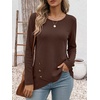 image:imageANRABESS Womens Long Sleeve Shirts Waffle Knit Tunic Top  Wrap Buttons SideSoft Lightweight SweaterCute with LeggingsFall Spring Outfits for Work Travel All Day WearBrown