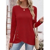 image:imageANRABESS Womens Long Sleeve Shirts Waffle Knit Tunic Top  Wrap Buttons SideSoft Lightweight SweaterCute with LeggingsFall Spring Outfits for Work Travel All Day WearRed