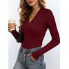 image:imageANRABESS Womens Long Sleeve V Neck Ribbed Knit Fitted Tops  Comfy Basic Tee Shirts Slim Fit Stretchy Soft Breathable Fabric Fall Winter Layer Casual Work Travel Vacation Daily WearWine Red
