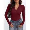 image:imageANRABESS Womens Long Sleeve V Neck Ribbed Knit Fitted Tops  Comfy Basic Tee Shirts Slim Fit Stretchy Soft Breathable Fabric Fall Winter Layer Casual Work Travel Vacation Daily WearWine Red