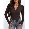 image:imageANRABESS Womens Long Sleeve V Neck Ribbed Knit Fitted Tops  Comfy Basic Tee Shirts Slim Fit Stretchy Soft Breathable Fabric Fall Winter Layer Casual Work Travel Vacation Daily WearCoffee