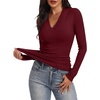 image:imageANRABESS Womens Long Sleeve V Neck Ribbed Knit Fitted Tops  Comfy Basic Tee Shirts Slim Fit Stretchy Soft Breathable Fabric Fall Winter Layer Casual Work Travel Vacation Daily WearWine Red