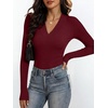image:imageANRABESS Womens Long Sleeve V Neck Ribbed Knit Fitted Tops  Comfy Basic Tee Shirts Slim Fit Stretchy Soft Breathable Fabric Fall Winter Layer Casual Work Travel Vacation Daily WearWine Red