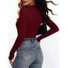image:imageANRABESS Womens Long Sleeve V Neck Ribbed Knit Fitted Tops  Comfy Basic Tee Shirts Slim Fit Stretchy Soft Breathable Fabric Fall Winter Layer Casual Work Travel Vacation Daily WearWine Red