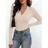 image:imageANRABESS Womens Long Sleeve V Neck Ribbed Knit Fitted Tops  Comfy Basic Tee Shirts Slim Fit Stretchy Soft Breathable Fabric Fall Winter Layer Casual Work Travel Vacation Daily WearBeige