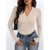 image:imageANRABESS Womens Long Sleeve V Neck Ribbed Knit Fitted Tops  Comfy Basic Tee Shirts Slim Fit Stretchy Soft Breathable Fabric Fall Winter Layer Casual Work Travel Vacation Daily WearBeige