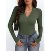 image:imageANRABESS Womens Long Sleeve V Neck Ribbed Knit Fitted Tops  Comfy Basic Tee Shirts Slim Fit Stretchy Soft Breathable Fabric Fall Winter Layer Casual Work Travel Vacation Daily WearArmy Green