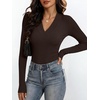 image:imageANRABESS Womens Long Sleeve V Neck Ribbed Knit Fitted Tops  Comfy Basic Tee Shirts Slim Fit Stretchy Soft Breathable Fabric Fall Winter Layer Casual Work Travel Vacation Daily WearCoffee