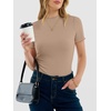 image:imageANRABESS Womens Mock Neck Tops Short Sleeve Fitted Tee Soft Comfy Ribbed Tshirts Summer Going Out Outfits for Dailyamp WorkKhaki