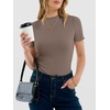 image:imageANRABESS Womens Mock Neck Tops Short Sleeve Fitted Tee Soft Comfy Ribbed Tshirts Summer Going Out Outfits for Dailyamp WorkLight Brown
