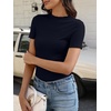 image:imageANRABESS Womens Mock Neck Tops Short Sleeve Fitted Tee Soft Comfy Ribbed Tshirts Summer Going Out Outfits for Dailyamp WorkNavy Blue