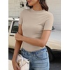 image:imageANRABESS Womens Mock Neck Tops Short Sleeve Fitted Tee Soft Comfy Ribbed Tshirts Summer Going Out Outfits for Dailyamp WorkOatmeal