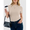 image:imageANRABESS Womens Mock Neck Tops Short Sleeve Fitted Tee Soft Comfy Ribbed Tshirts Summer Going Out Outfits for Dailyamp WorkOatmeal