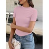 image:imageANRABESS Womens Mock Neck Tops Short Sleeve Fitted Tee Soft Comfy Ribbed Tshirts Summer Going Out Outfits for Dailyamp WorkPink