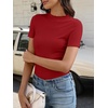 image:imageANRABESS Womens Mock Neck Tops Short Sleeve Fitted Tee Soft Comfy Ribbed Tshirts Summer Going Out Outfits for Dailyamp WorkRed