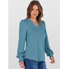 image:imageANRABESS Womens Puff Long Sleeve Shirts V Neck Loose TShirts Dressy Casual Work Blouses 2026 Fall Tops Trendy ClothesBlue Green
