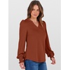 image:imageANRABESS Womens Puff Long Sleeve Shirts V Neck Loose TShirts Dressy Casual Work Blouses 2026 Fall Tops Trendy ClothesBrown
