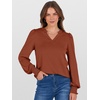 image:imageANRABESS Womens Puff Long Sleeve Shirts V Neck Loose TShirts Dressy Casual Work Blouses 2026 Fall Tops Trendy ClothesBrown