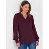 image:imageANRABESS Womens Puff Long Sleeve Shirts V Neck Loose TShirts Dressy Casual Work Blouses 2026 Fall Tops Trendy ClothesBurgundy