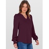 image:imageANRABESS Womens Puff Long Sleeve Shirts V Neck Loose TShirts Dressy Casual Work Blouses 2026 Fall Tops Trendy ClothesBurgundy