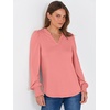 image:imageANRABESS Womens Puff Long Sleeve Shirts V Neck Loose TShirts Dressy Casual Work Blouses 2026 Fall Tops Trendy ClothesCoral Orange