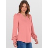 image:imageANRABESS Womens Puff Long Sleeve Shirts V Neck Loose TShirts Dressy Casual Work Blouses 2026 Fall Tops Trendy ClothesCoral Orange
